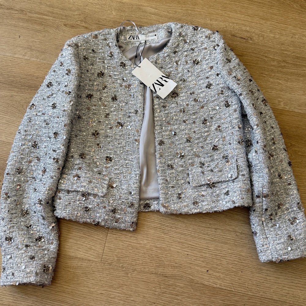 NWT Zara Silver Sequin Jacket ZW Collection - Picture 5 of 12